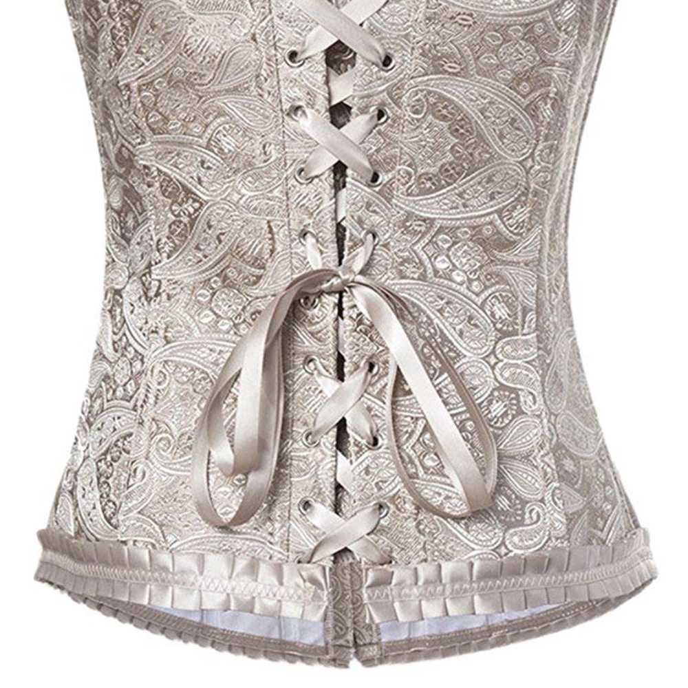 Gray Brocade Lace Boned Renaissance Corset - Picture 4 of 5